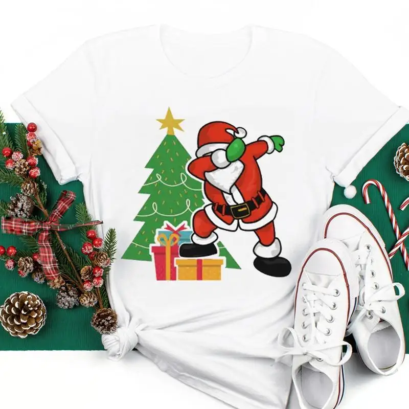 

Merry Christmas cartoon santa claus Women New Year Vacation Holiday 90s cute Graphic Tees Ladies Top Tshirt Fashion T T-shirt