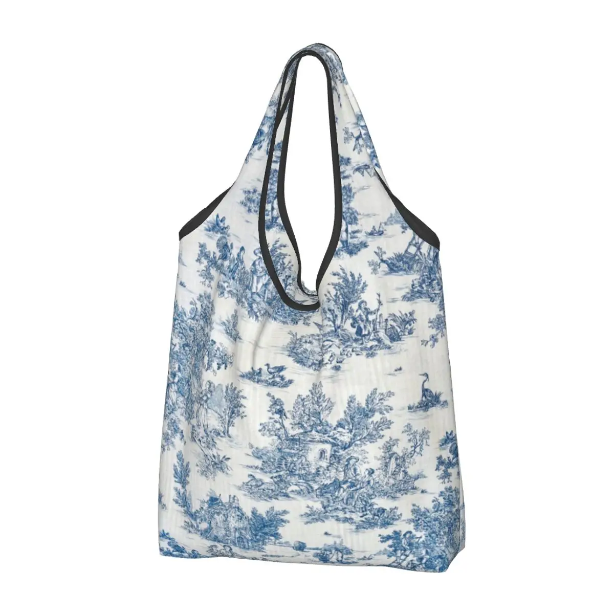 

Французская темно-синяя сумка-тоут из ткани Jouy для покупки продуктов, женская сумка-шоппер на плечо с милыми цветами, вместительные сумки