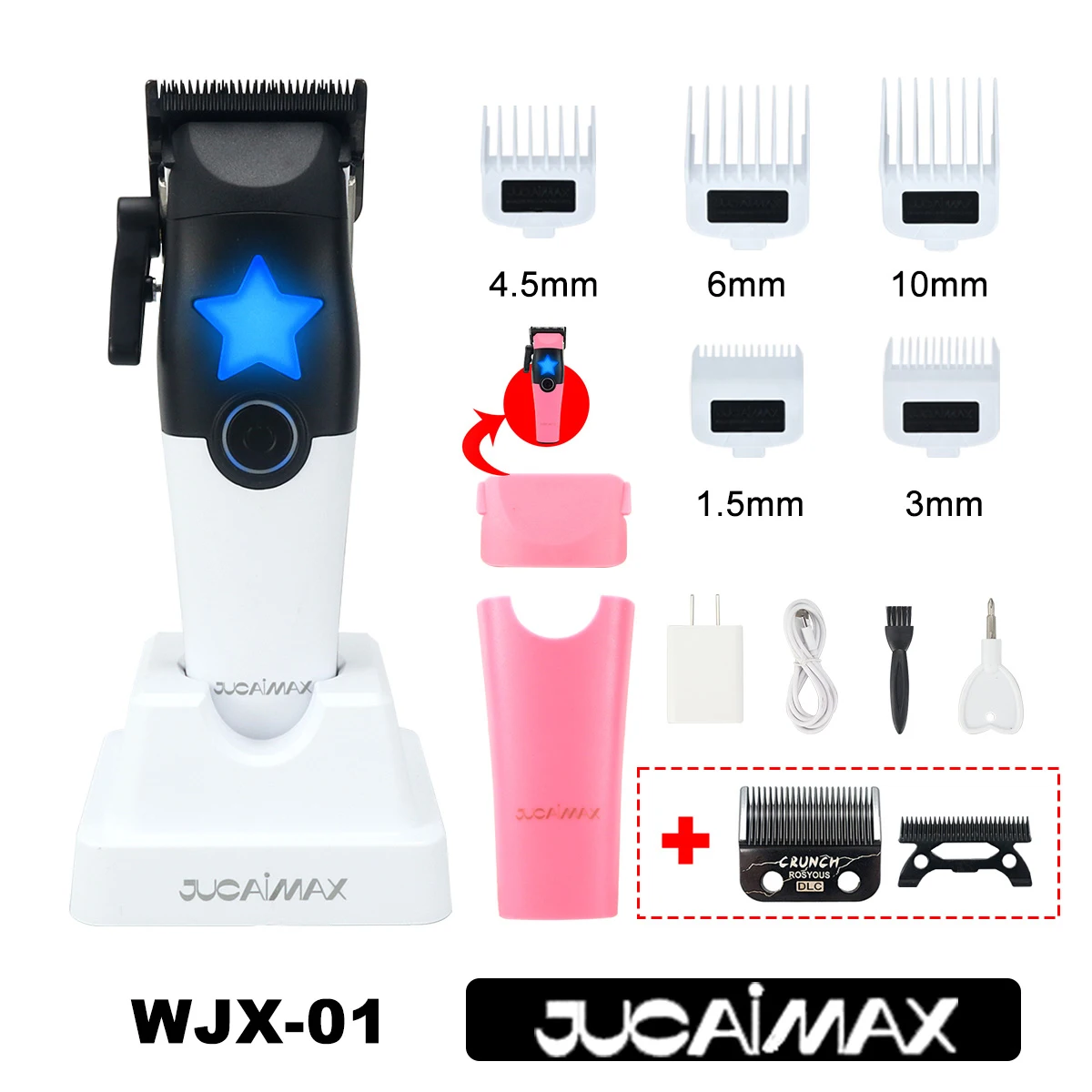 Фото Профессиональная машинка для стрижки волос JUCAIMAX WJX-01 для мужчин, 8000 об/мин, бесщеточный двигатель, с зарядной базой, 3200 мАч, для парикмахеров №1