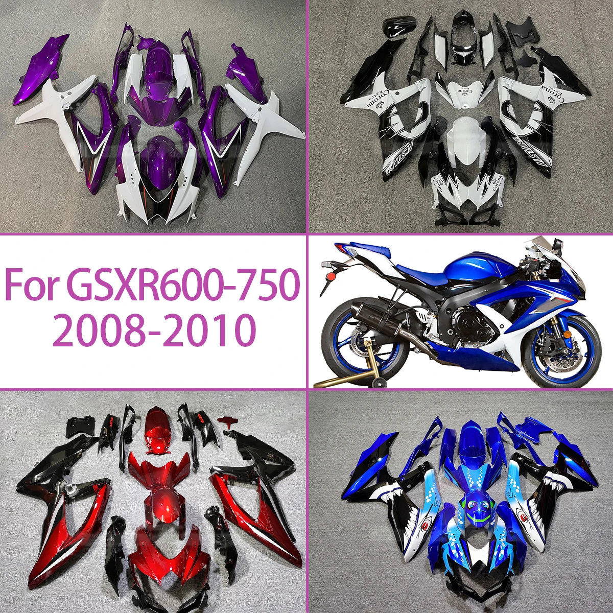 Фото Для SUZUKI 2008-2010 GSXR 600-750 обтекатели мотоцикла впрыска 08 09 10 GSXR600 GSXR750 настраиваемые цветовые схемы №1