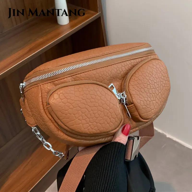 

JIN MANTANG Luxury Brand Chain Waist Bag and Purses Women Crocodile Pattern Waist Belt Bags Phone Packs Female Fanny Chest Pack