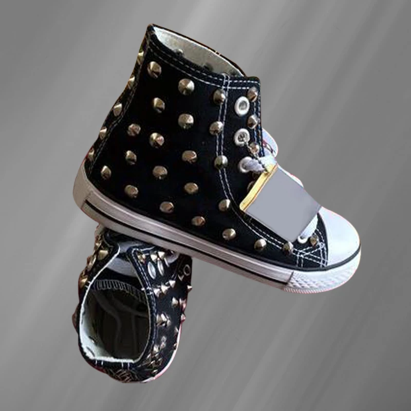

High-top canvas shoes flat rivet shoes hungry hip-hop street shooting handmade rhinestone vulcanized shoes 35-46