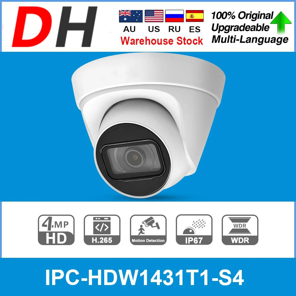 

Dahua IPC-HDW1431T1-S4 Dahua Original 4MP Entry IR Fixed-focal Eyeball Netwok Camera IR30M IP67 Motion detection IP Camera