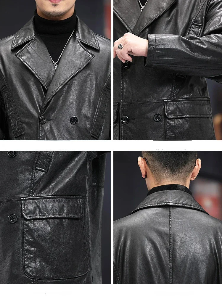 Тренчкот мужской из воловьей кожи деловой верхний слой роскошный длинный