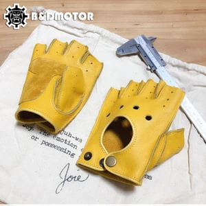 Summer Motorcycle Gloves Cow Skin Leather Retro Racing Half Finger Glove Old School for Men Cycling  in Pakistan