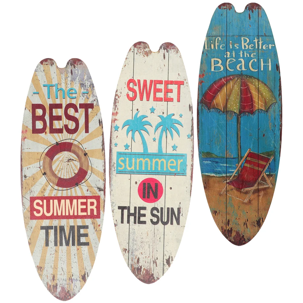 

3 Pcs Surfboard Wooden Sign Home Hanging Adornment Decor Ocean Porch Decoration Plaque Party Summer Seaside Office Desk