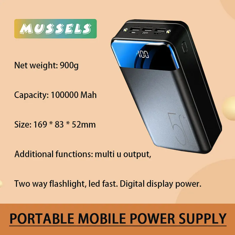 

New 100000mAh large capacity, portable power bank, support fast charge