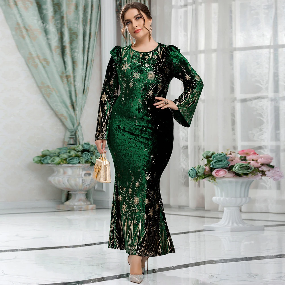 

2022 NEW Women Plus Size Middle East Arab Muslim Elegant Long Dress Retro Round Neck Party Dance Party Holiday Dress L-4XL