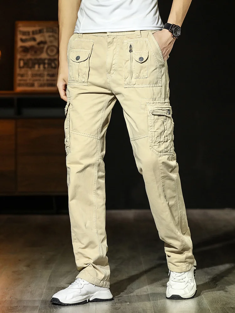 

Spring Summer Cargo Pants Men Khaki Army GreenTactical Military Straight Work Trousers Male Long Casual Pants Big Size 44