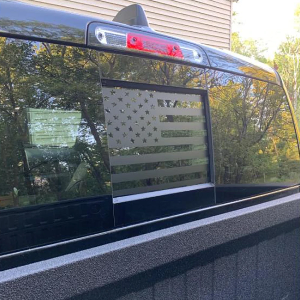 

Matte Black Sticker For Dodge RAM2009-2022 Back Middle Windo American Flag Decal Sticker Matt Black
