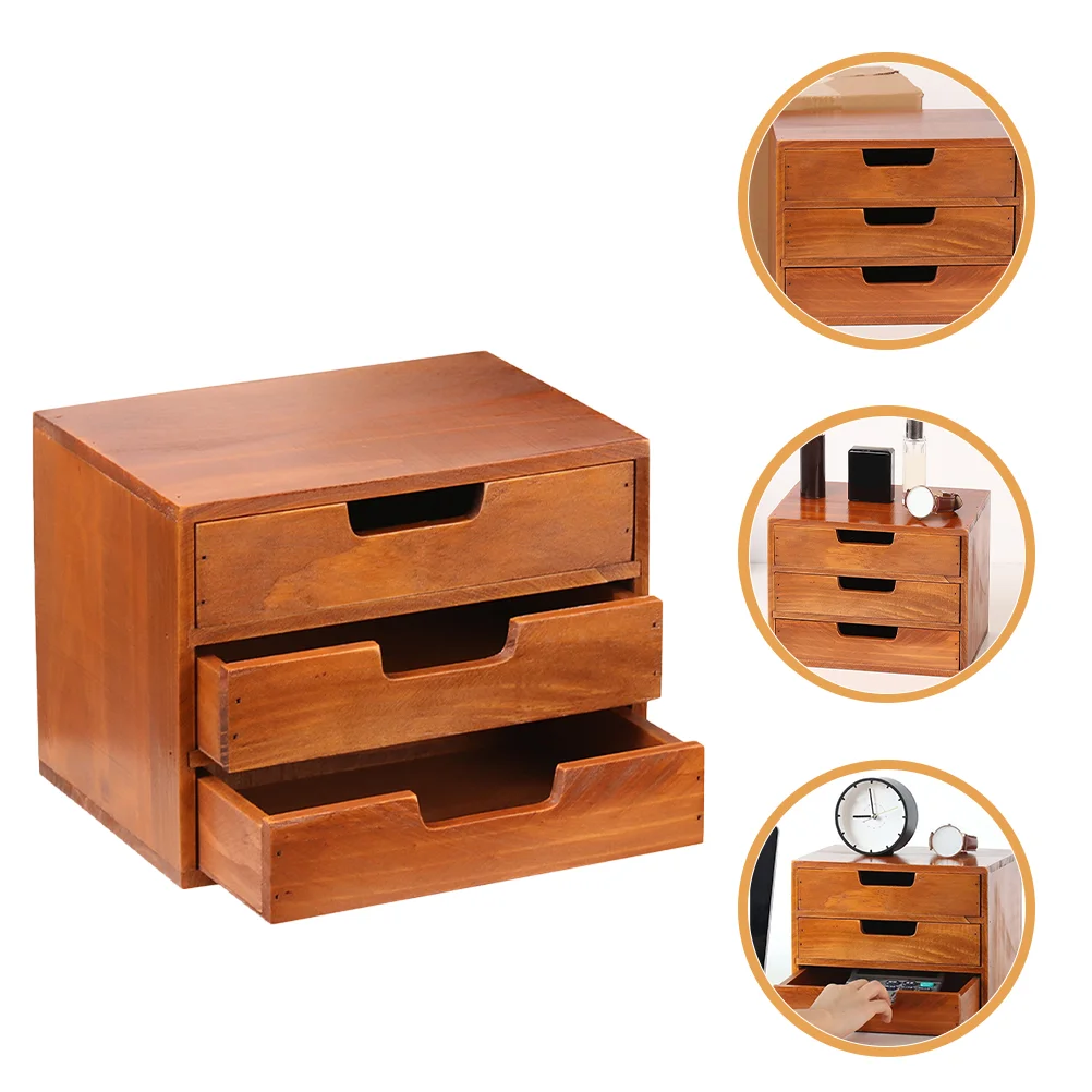 

Drawer Type Desktop Organizer 3-layer Wooden Storage Box Multi-functional Wood Box for Makeup Jewelry