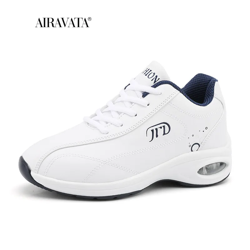 PU Leather Running Shoes Women Air Cushioning Sneakers White Casual Damping Non Slip Female Trainers Walking Sport Footwear