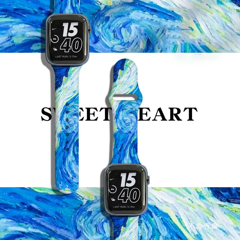 

Strap For Apple Watch 6 Band 40mm 44mm 38mm Silicone Watchband 42mm 41mm 45mm Printed Bracelet For iWatch Series 7 6 5 4 3 SE