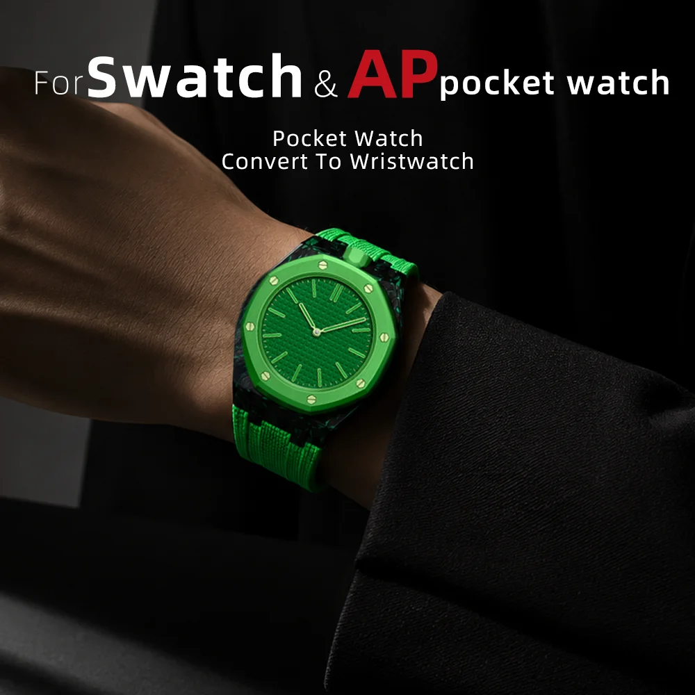 Фото Корпус из углеродного волокна + ремешок из фторкаучука для Swatch x AP Royal Pop Pocketwatch, комплект для преобразования карманных часов в наручные для Audemar Piguet Oak. №3