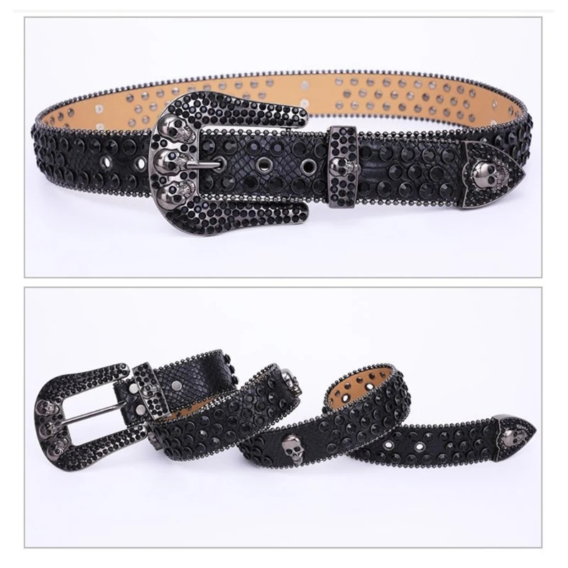 Adult Waist Belt with  Skull Buckle Luxury Gothic Waist Belt Fashion Belts Full  Buckle Wide Belt X4YC
