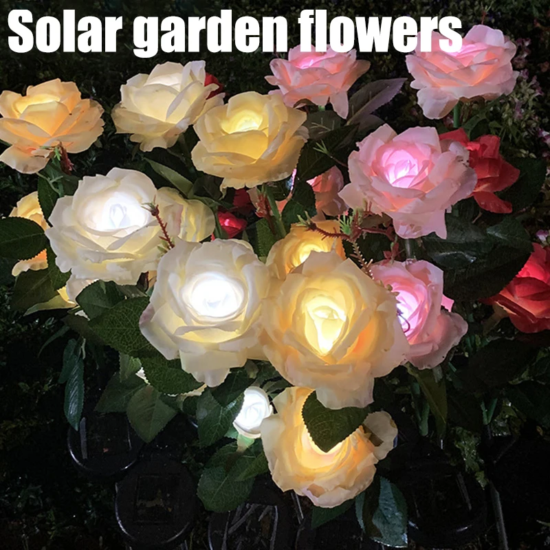 

Outdoor Solar Lights Flower Rose Lamp Christmas Lights for 2022 Garden Gazebo Decoration Stakes Lights Yard Fence Lawn Led Light