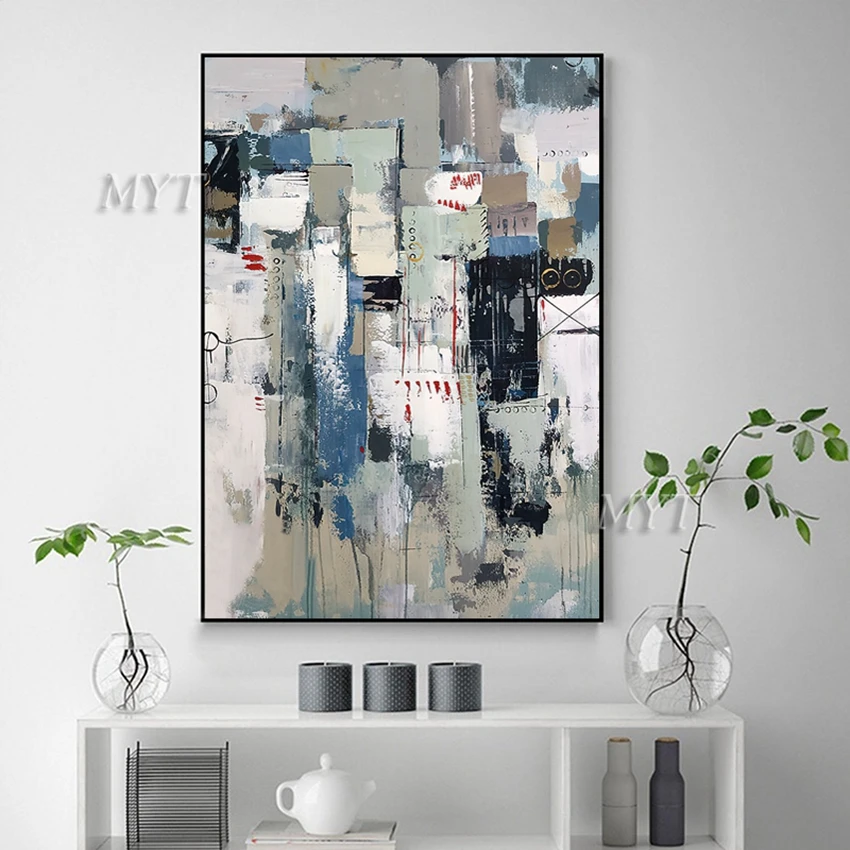 

Pure Hand-painted Oil Painting Living Room Decoration Painting Sofa Background Wall Painting Gray Block Color Art