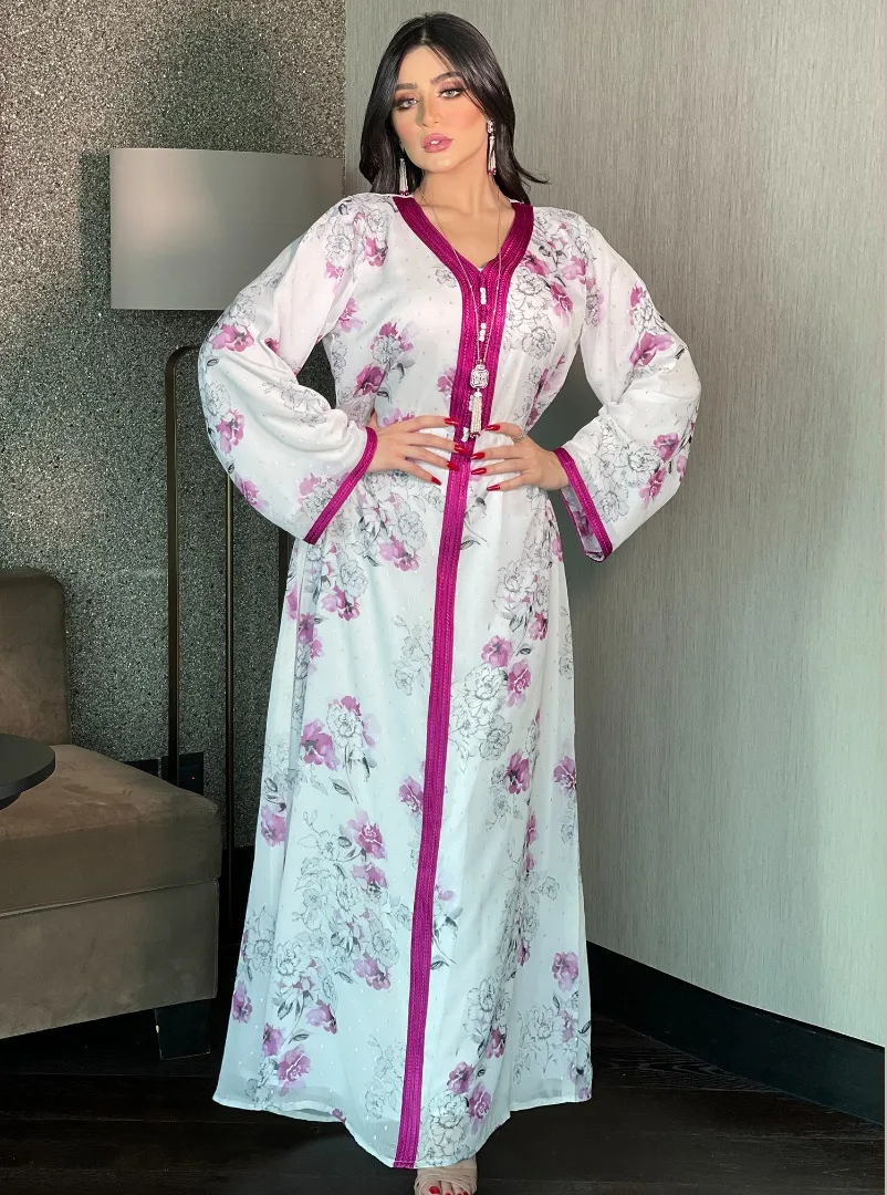 

Moroccan Kaftan Abaya Turkey Muslim Dress Floral Print African Dresses for Women Jalabiya Islamic Clothing Dubai Abayas Djellaba