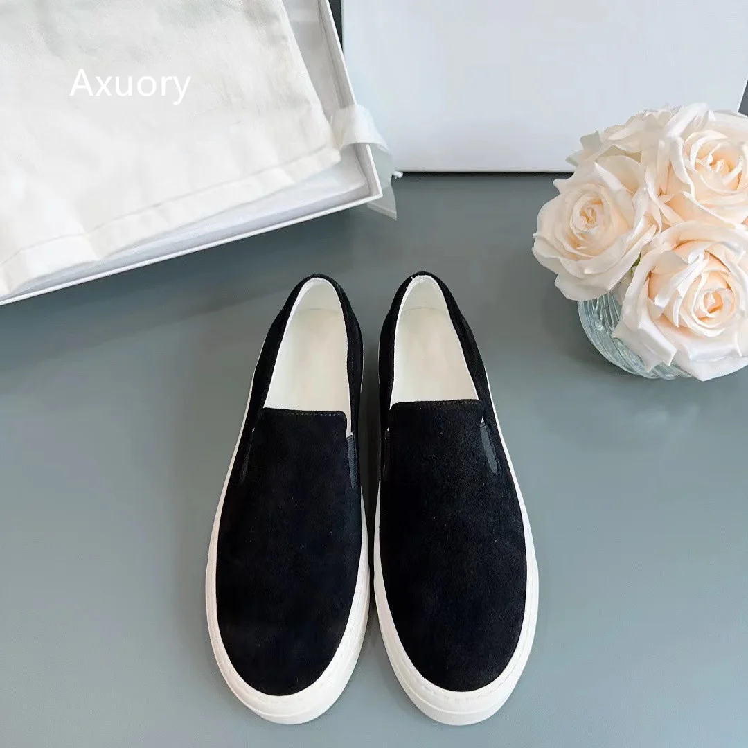 2023 Women's Flat Platform Loafer Shoe Retro Sheep Suede Material Mixed Color Thick Bottom Anti Slip