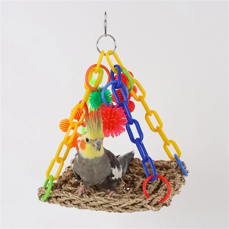 

Parrots Grass Hammock Swing Bridge Swing Standing Training Supplies Bridge Woven Hammock with Colorful Chain Toy