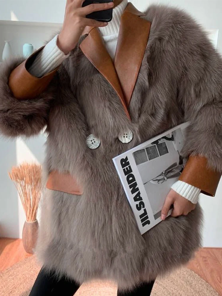 Fashion Faux Fur Coat Woman Autumn and Winter PU Stitching Imitation Fox Fur Jacket Women 2020 Long Sleeve  Coat