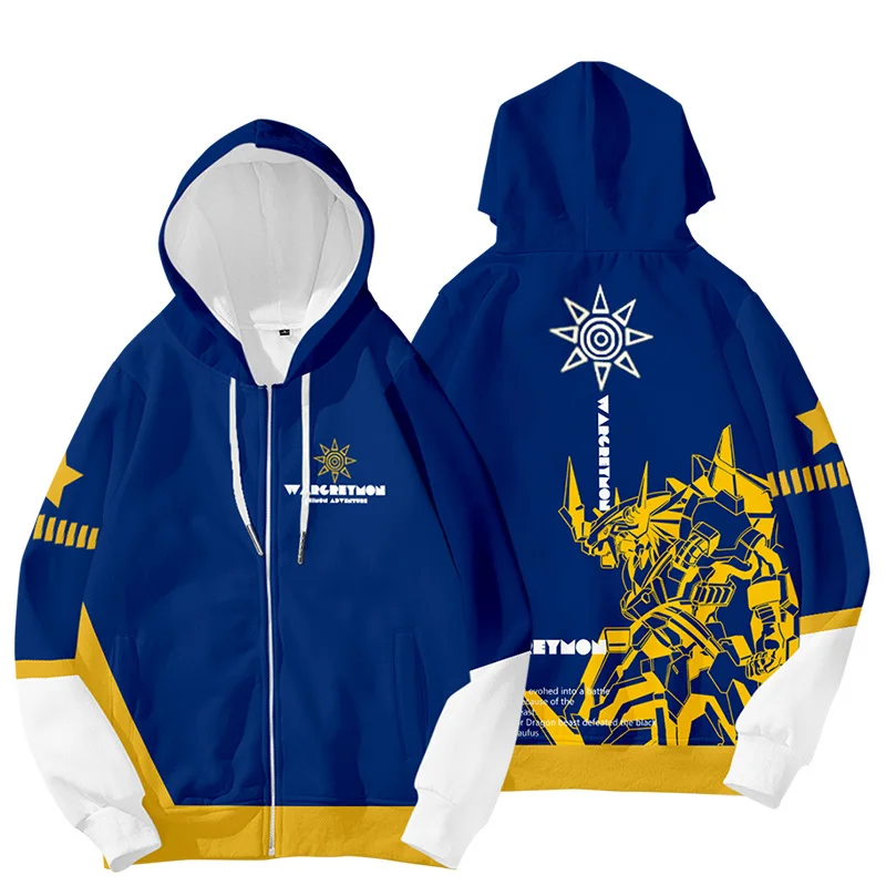 Толстовка с капюшоном на молнии для мужчин и женщин свитшот рисунком аниме Digimon