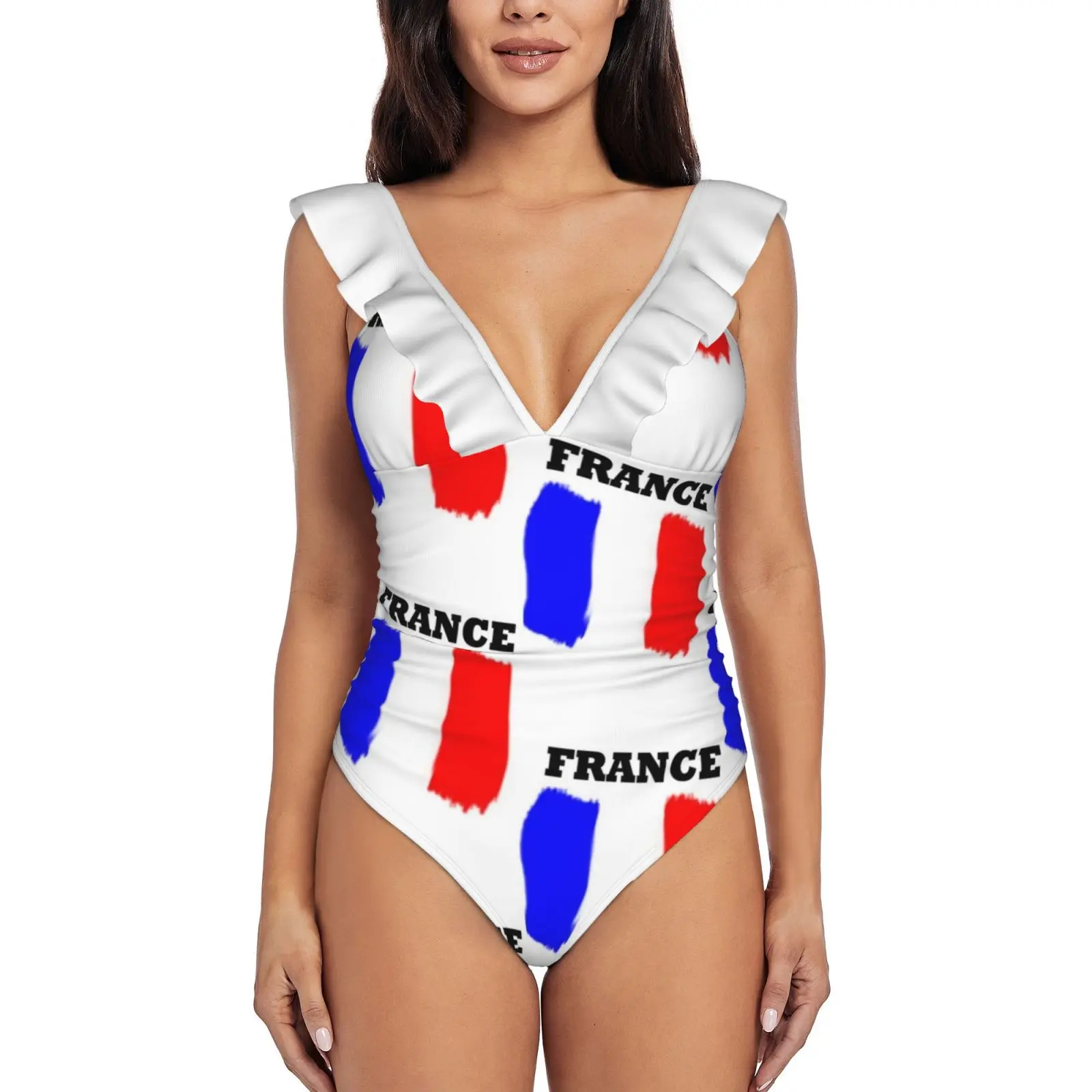 

Слитный купальник с французским флагом, женские купальные костюмы с оборками, новые пляжные купальники для девочек, идея французского флаг...