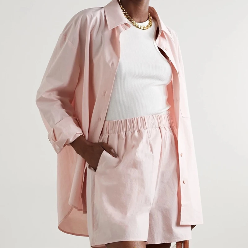 Fr@nkieSHOP Shirt Set Women's Shorts Set Cotton Embroidered Logo Lazy Shirt 2023 Summer New