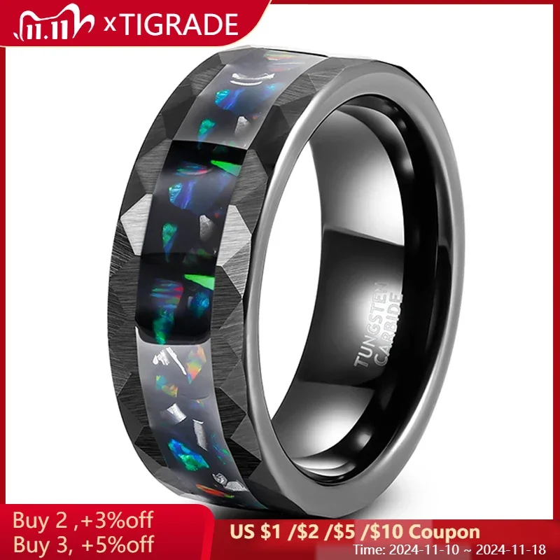 Мужские черные вольфрамовые обручальные кольца Tigrade 8 мм для мужчин обручальное