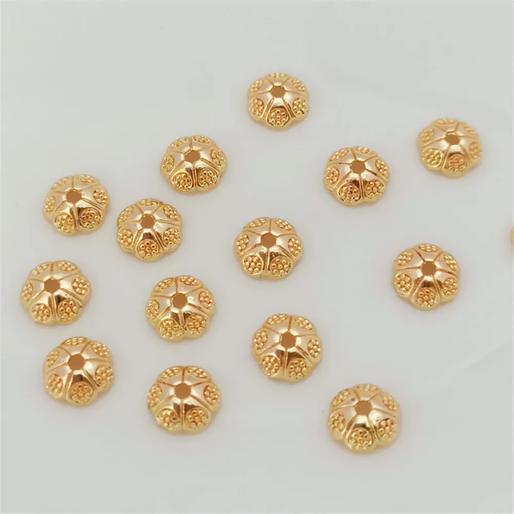 

Copper Gold Plated 14K Gold Covered Accessories Six Petal Flower Tray Bead Holder Diameter 6mm Handmade DIY Jewelry Accessories