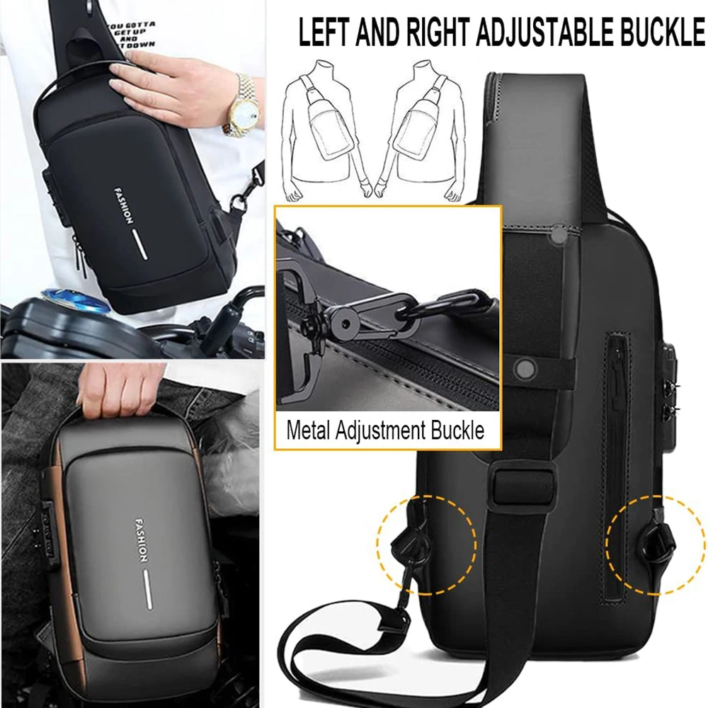 Anti Theft Crossbody Sling Bag,Waterproof Chest Daypack with USB Charging, Shoulder Messenger Bag Backpack for Men Women