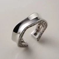 irregular glossy sterling silver tone ring niche design high end light luxury womens zircon exquisite opening exaggerated
