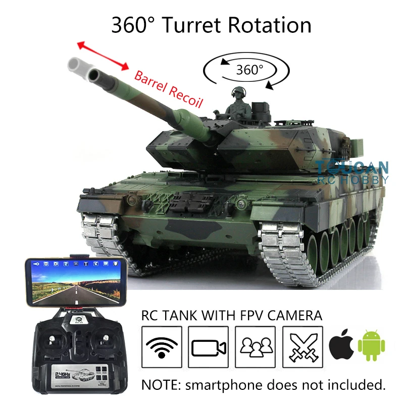 

Upgraded Ver Henglong 1/16 7.0 Upgrade FPV Leopard2A6 RC Tank 3889 360° Barrel Retractable Metal Tracks Driving Motor