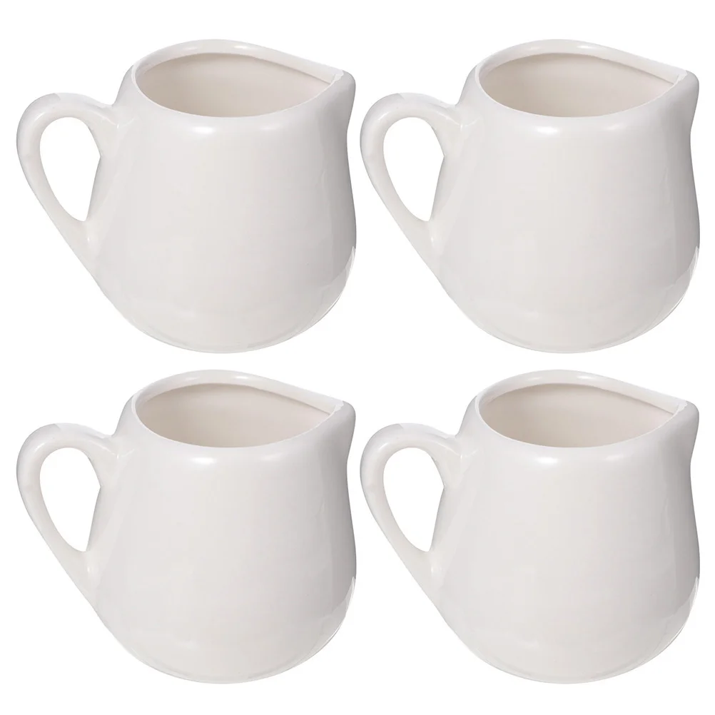 

4 Pcs Small Containers Sauce Spoon Ceramic Milk Jug 4.6X4.2X4.2CM Creamer Handle White Ceramics Storage Coffee Lovers