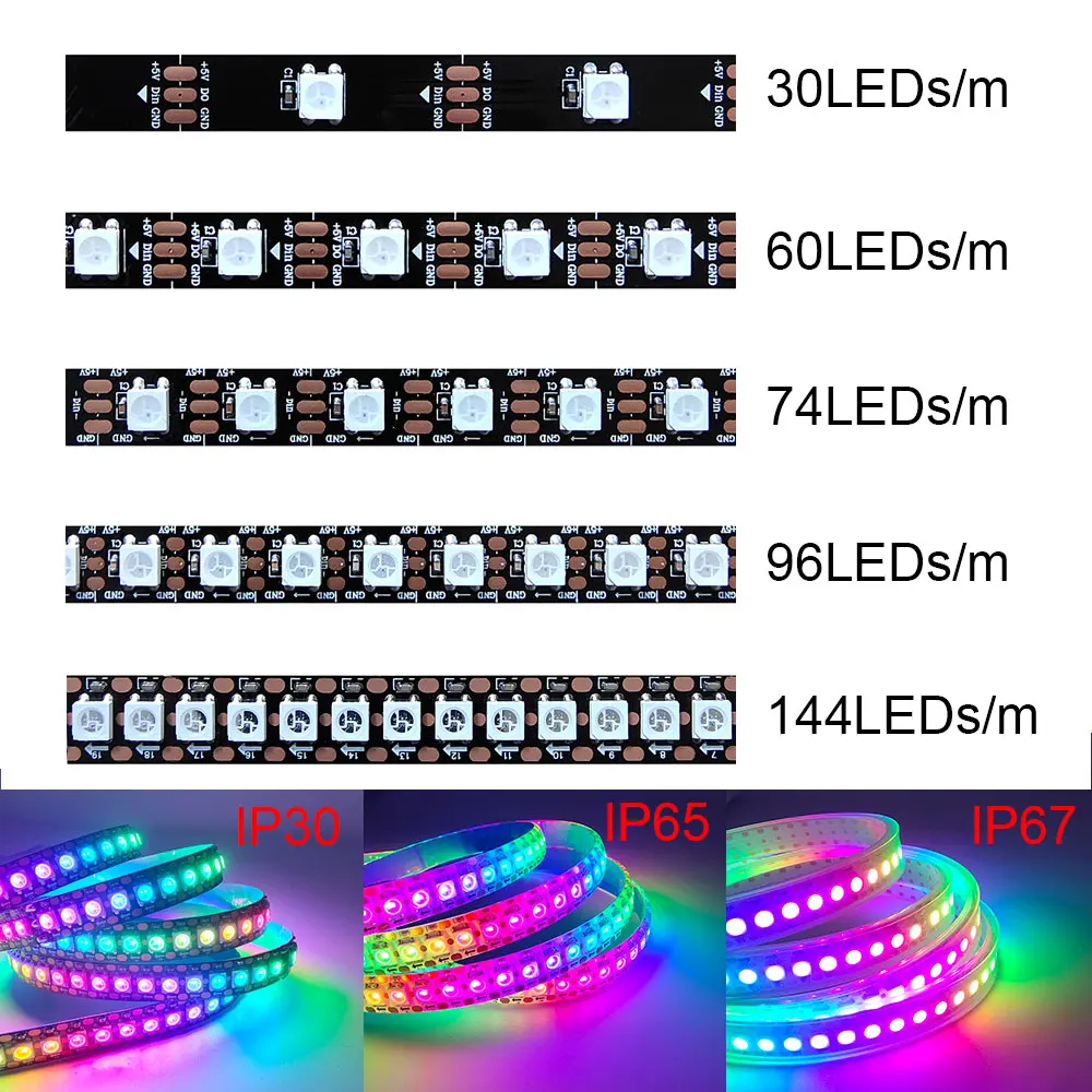 

Aurboos RGB светодиодная лента WS2812B 30/60/74/96/144 пикселей