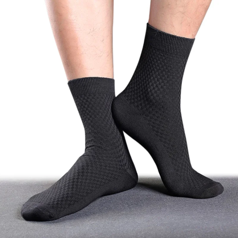20Pcs=10 Pairs Men Bamboo Fiber Socks Men Breathable Anti-Bacterial Deodorant Cotton Socks Business Casual Male Middle Tube Sock