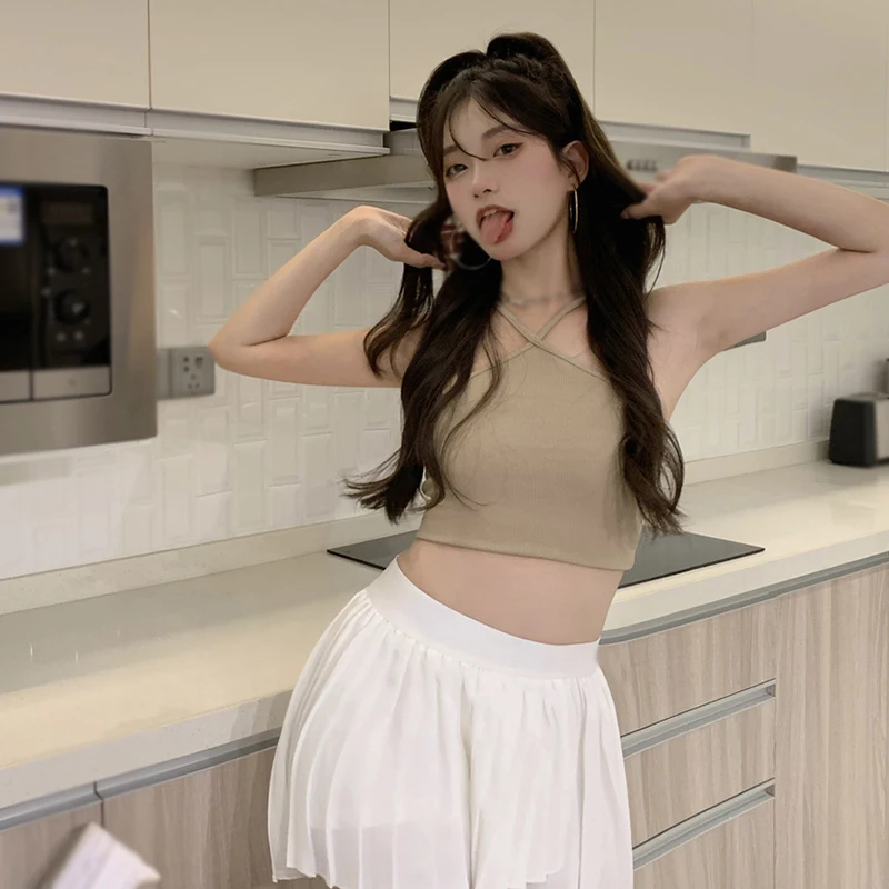 Кроп-топ женский летний с воротником-стойкой пикантный модный топ без рукавов в