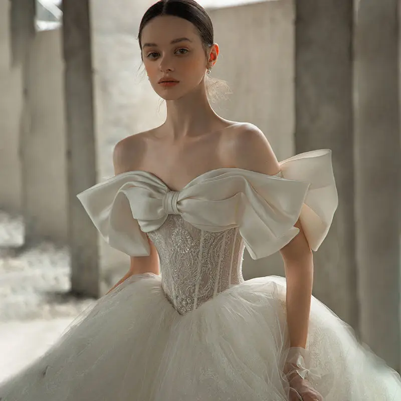 

Wedding dress 2021 new summer bride palace style French temperament simple super immortal one word shoulder main wedding dress b