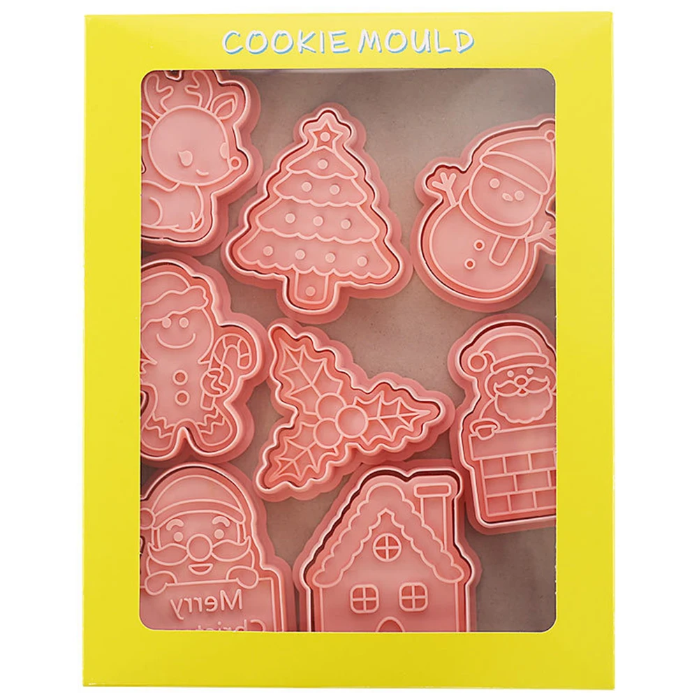 

8PCS Christmas Cookie Mould Xmas Pattern Series Santa Elk Tree Cookie Stamp 3D Pressure Fondant Sugar Art Kitchen Baking Tools