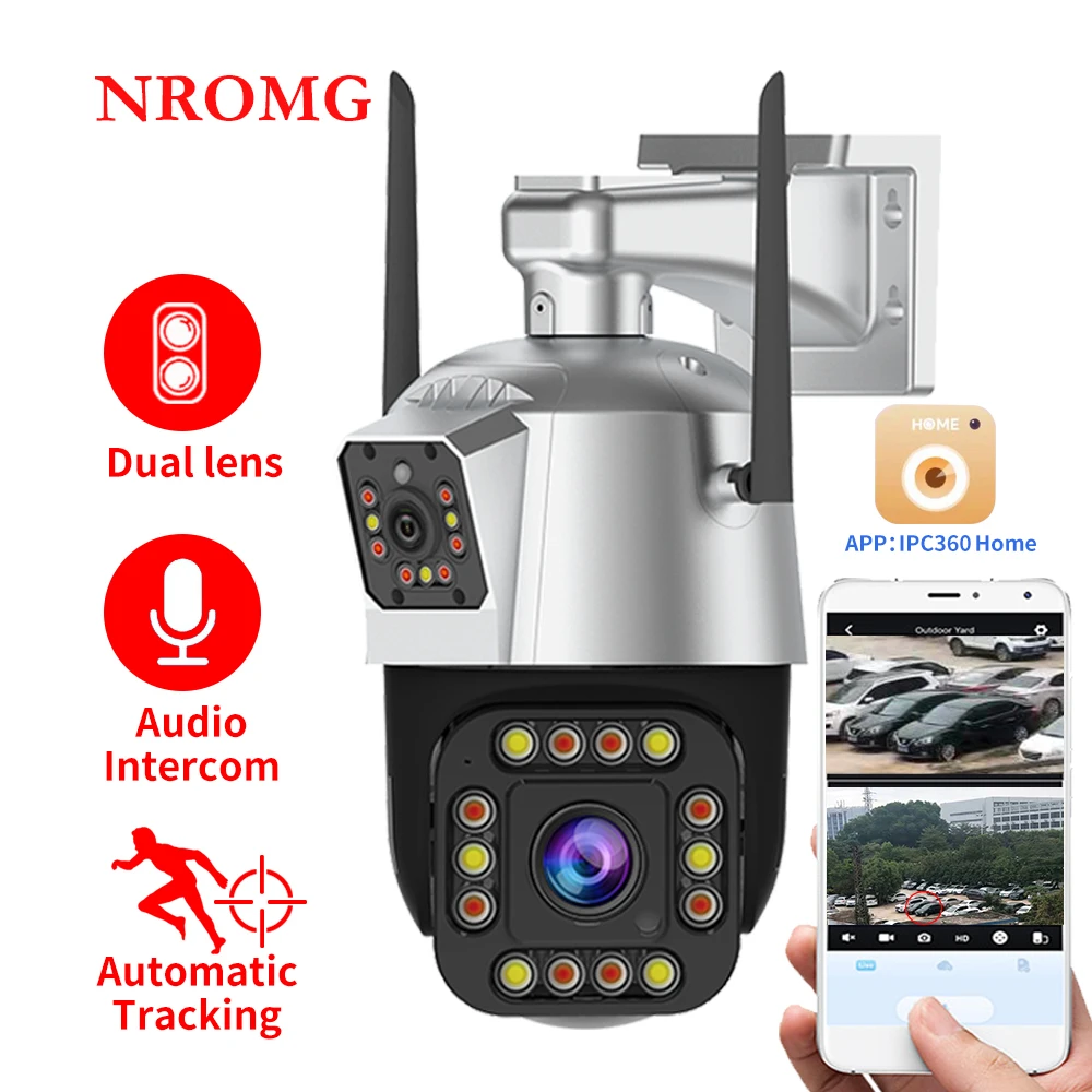 3MP Dual-Lens PTZ Outdoor Cam Video Record Speed Dome External WiFi Security CCTV Camera Siren Alarm Color Night Vision Cam