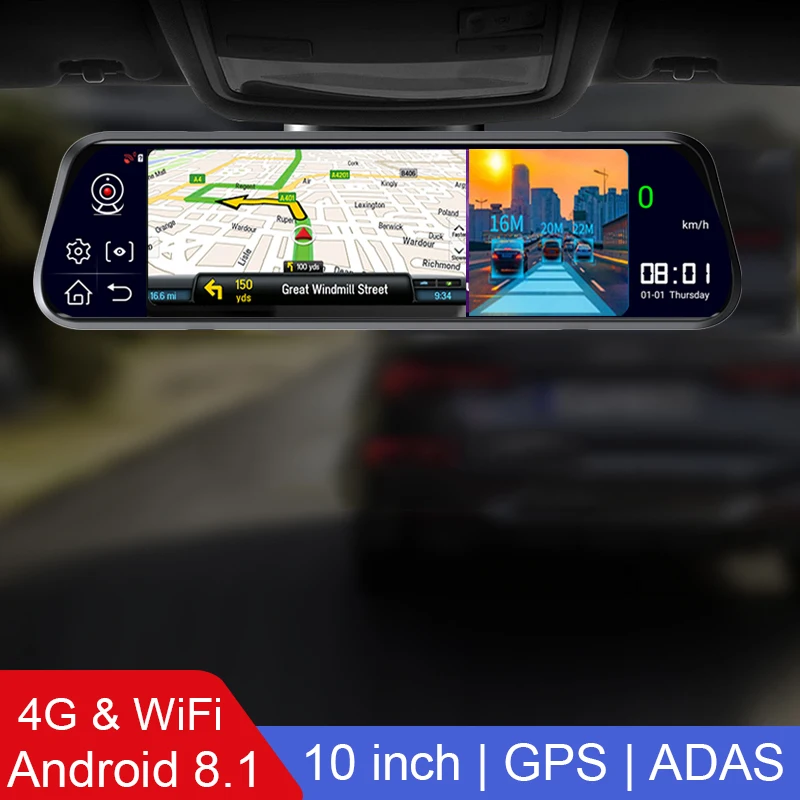 

10 дюймов 2 + 32GB Android 8.1 GPS навигация 4G WiFi зеркало заднего вида ADAS CarLog