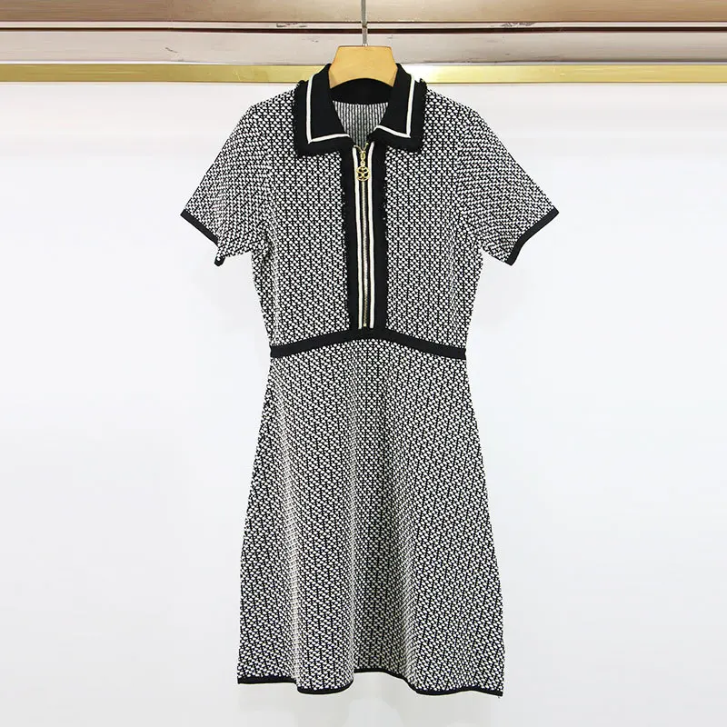 

2022 French Knitted Skirt Spring/Summer 2022 Noble European and American Slim POLO Neck Dress