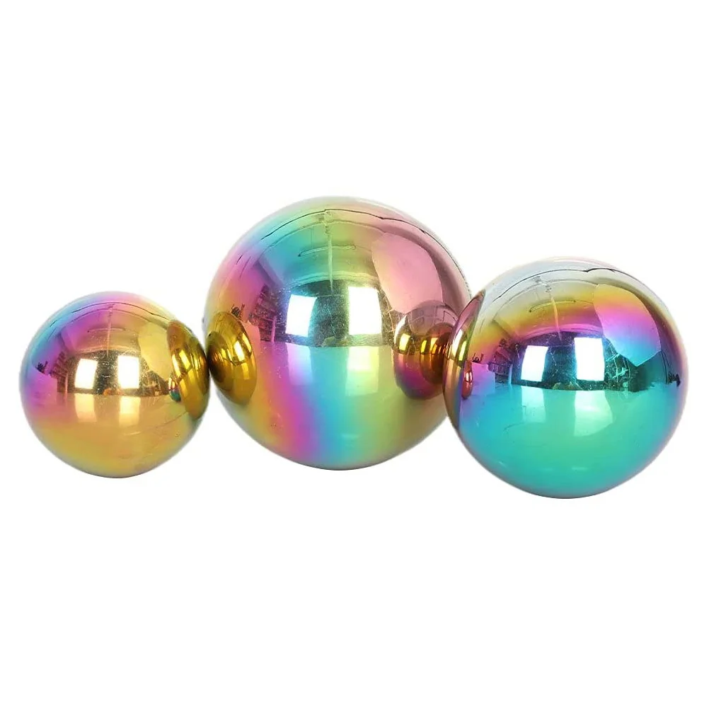

3 Pcs Garden Reflector Stainless Steel Ball Ornaments Hollow Decor Metal Lawn Decorate Reflective Outdoor Mirror Trim