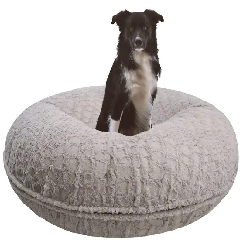 

Grey Luxury Extra Plush Faux Fur Bagel Pet/ Dog Bed