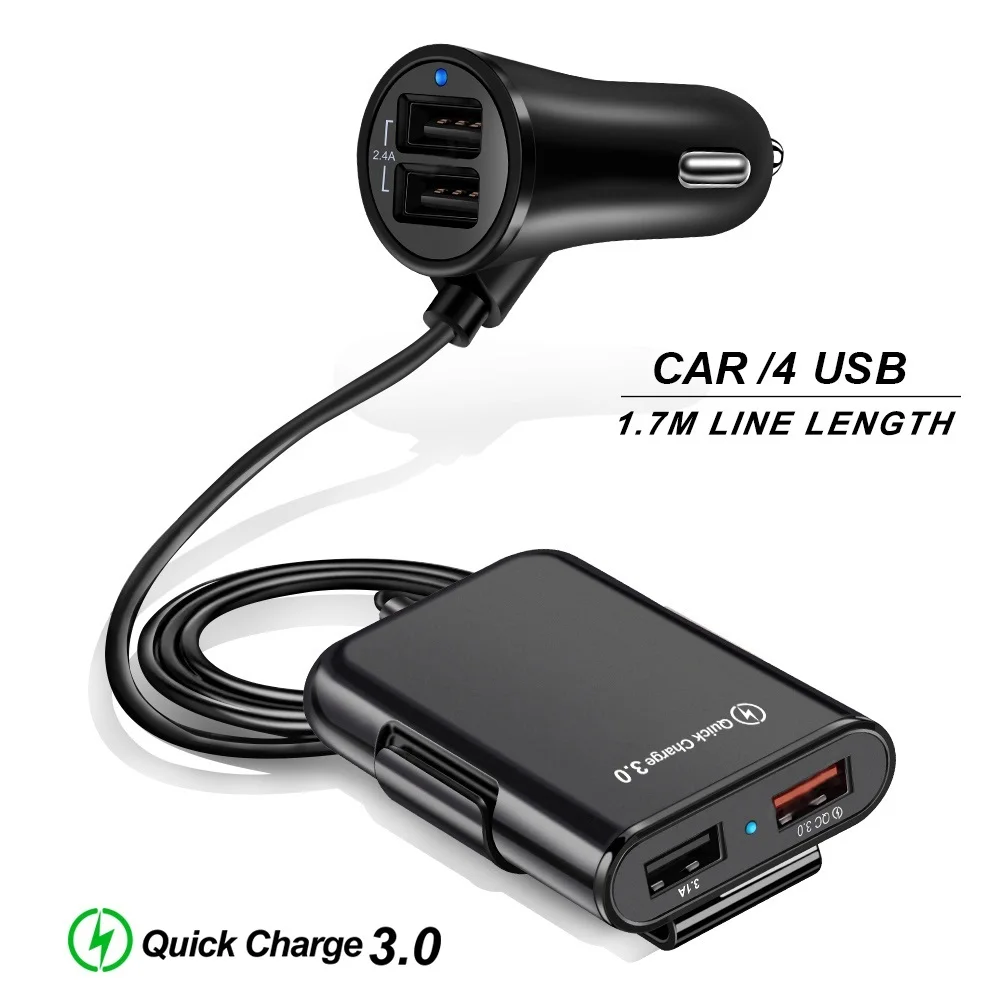 Автомобильное зарядное устройство с 4 USB-портами быстрая зарядка QC3.0 футов