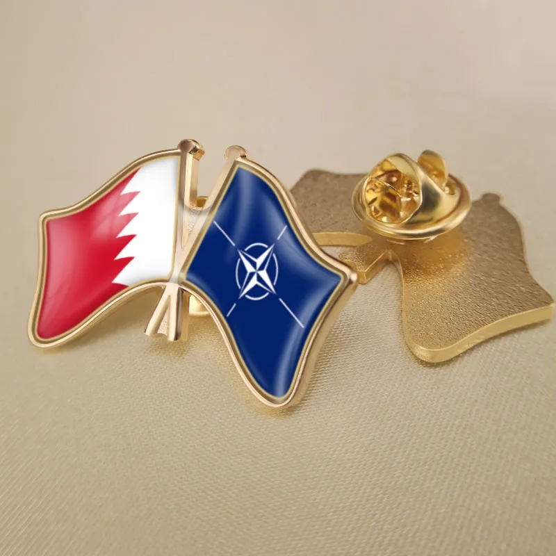 

Bahrain and NATO North Atlantic Treaty Organization Crossed Double Friendship Flags Lapel Pins Brooch Badges