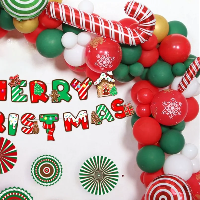 

New Christmas Balloon Set Christmas Theme Party Decoration Background Merry Christmas Pull Flag Balloon Chain Set