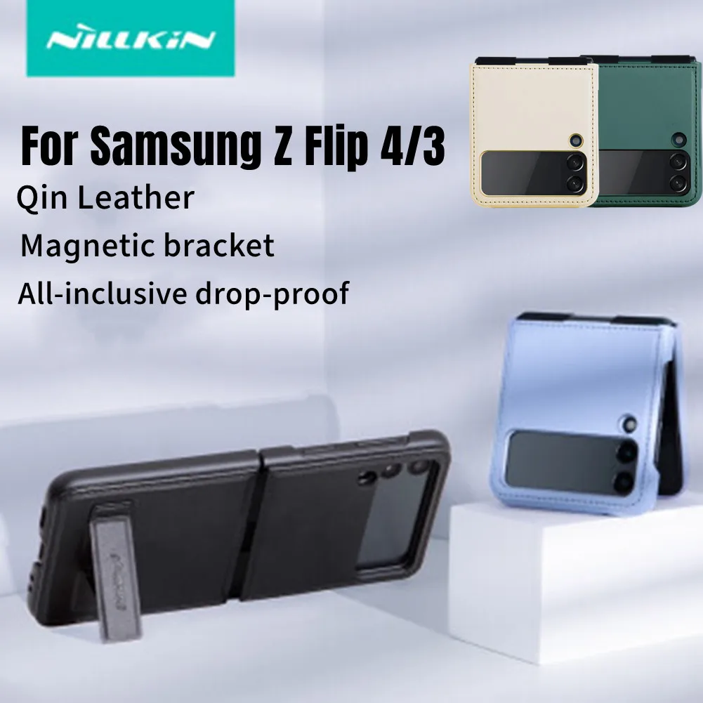

NILLKIN For Samsung Galaxy Z Flip 4 Case Qin Leather Fold Case Full Back Cover For Samsung Z Flip 3 Case With Magnetic Bracket