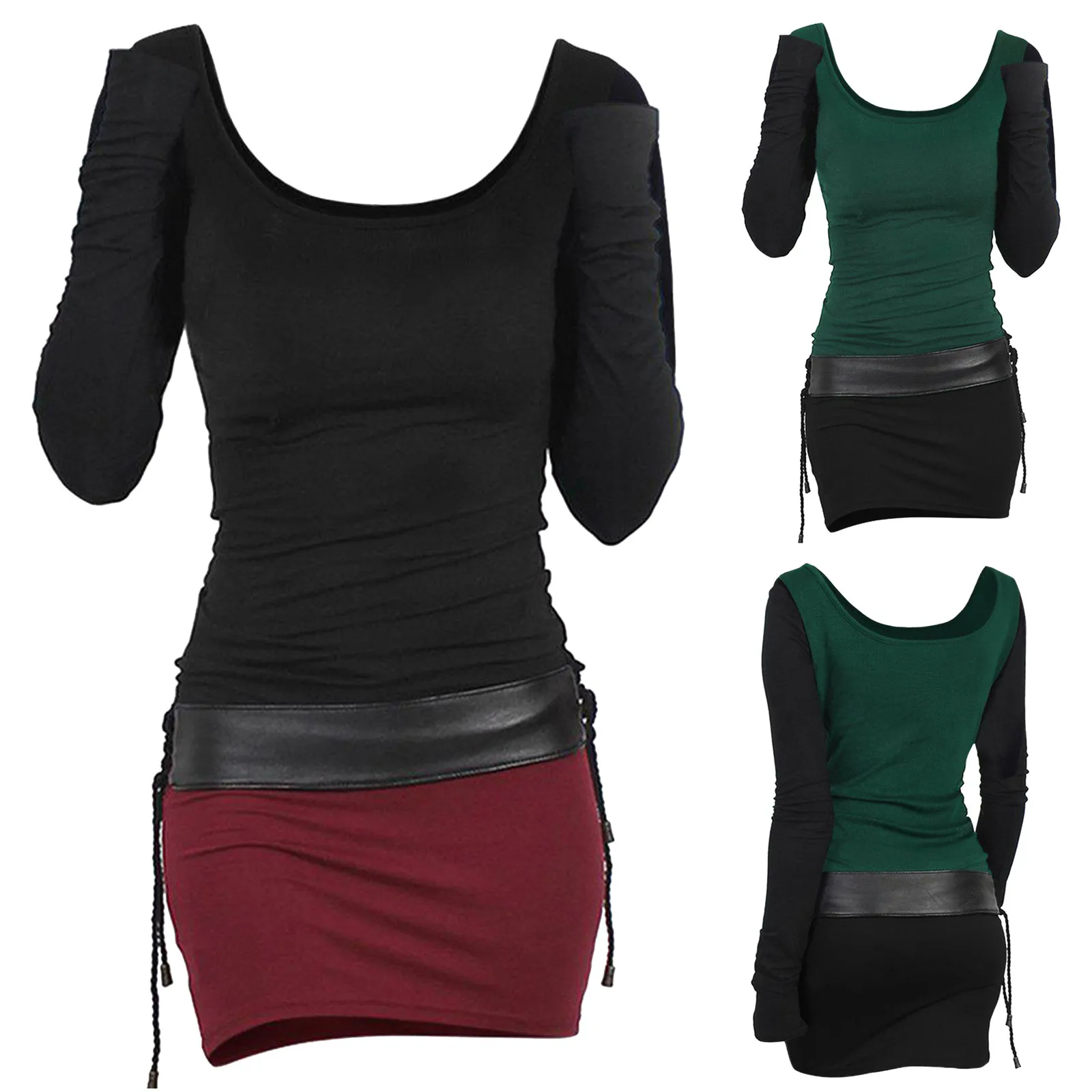 Зимние платья с капюшоном Готический стиль на шнуровке Тонкая талия поясом и