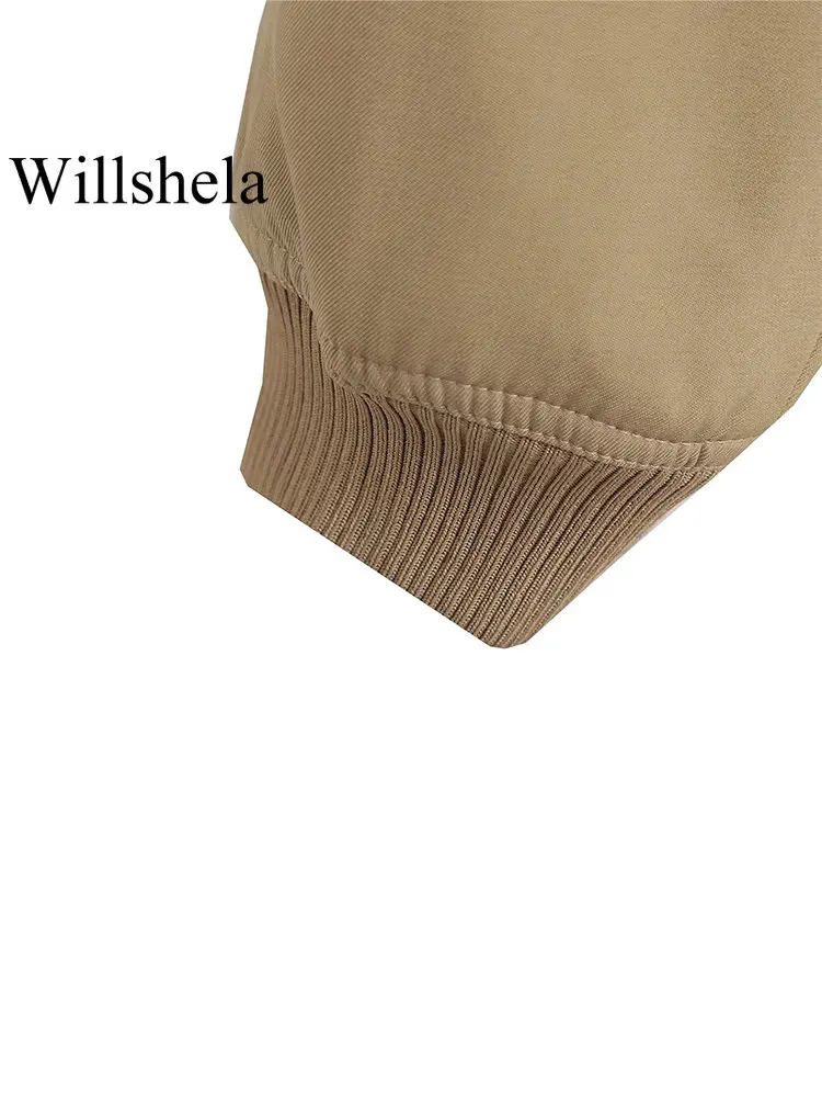 Willshela Women Fashion Solid Bomber Jackets Coat With Pockets V-Neck Single Breasted Long Sleeves Female Chic Lady Outfits images - 6